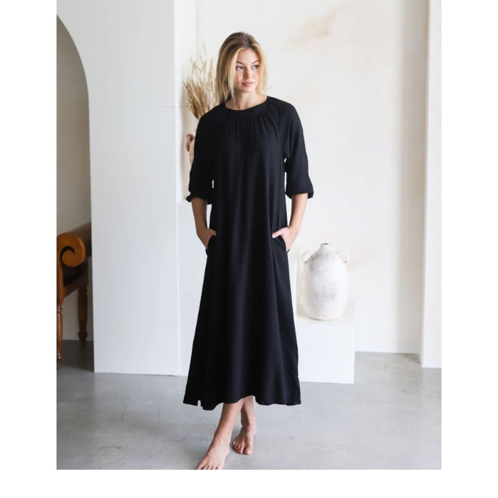 By Tess Black Linen Maxi Dress